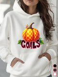 Women's Hoodie Checkerboard Pumpkin With Autumn Leaves And Lettering Goals
