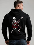 Men's Hoodie Energetic Skeleton Playing Electric Guitar Under Stage Lights