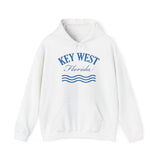 Men's Hoodie Key West Florida Blue Wavy Lines With Simple White Hoodie