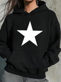 Women's Hoodie Bold Minimalist Graphic Centered Shining Large White Star Hoodie
