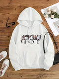 Women's Hoodie Colorful Grazing Horses Walking Together In Open Pasture Horse