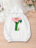 Women's Hoodie Pink Petals Blooming On A Single Stem Flower