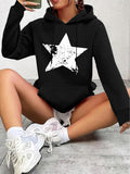 Women's Hoodie Distressed Grunge White Five Pointed Star Hoodie