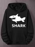 Men's Hoodie Bold White Letters Playful Illustration On Black Shark