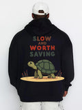 Men's Hoodie Slow And Worth Saving With Calm Desert Scenery Surrounding A Green Turtle