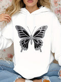 Women's Hoodie Delicate Ornamental Wings With Shaded Black And Silver Butterfly