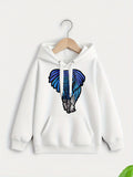 Women's Hoodie Vivid Gradient Blue Graphic Elephant Hoodie