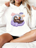 Women's Hoodie Relaxed Sloth Lounging On Pastel Clouds With Rainbow Boba Drink Sloth