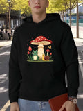 Men's Hoodie Tranquil Forest Scene With Frog Under Tall Red Spotted Mushroom