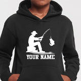 Men's Hoodie Your Name Silhouette Of Man Fishing By Lake With Lively Catch