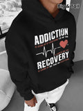 Men's Hoodie Addiction Recovery With Red Heart And Electrocardiogram Graphic Hoodie