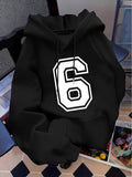 Women's Hoodie Bold Outlined Jersey Number On Classic Sportswear Hoodie Six