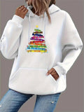 Women's Hoodie Colorful Painted Books Arranged As Festive Christmas Tree