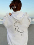 Women's Hoodie Minimalist Single Line Art Woman Silhouette Hoodie