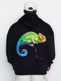 Men's Hoodie Colorful Gradient Botanical Branch Resting Calm Chameleon