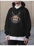 Men's Hoodie Wild Cat Head With Expressive Snarl Surrounded By Bold Linework Lynx