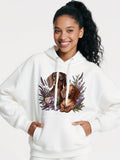 Women's Hoodie Floral Garden With Playful Brown Dog Surrounded By Leaves Blossoms Dog