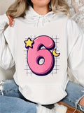 Women's Hoodie Cartoon Grid With Star And Crescent Number Six