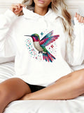 Women's Hoodie Colorful Splatter With Sparkling Feathers Surrounding A Flying Hummingbird
