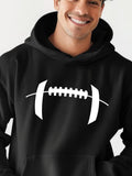 Men's Hoodie Minimalist White Stitches Graphic On Soft Black Hoodie Football