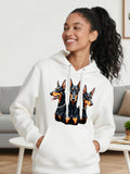 Women's Hoodie Vivid Artistic Illustration Of Three Alert Loyal Doberman Dogs