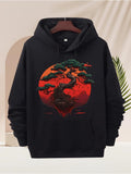 Men's Hoodie Radiant Red Sunset With Twisted Ancient Tree Silhouetted By Floating Island Bonsai Tree