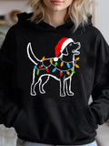 Women's Hoodie Colorful Christmas Lights Wrapped Around Happy Festive Dog