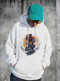 Men's Hoodie Work Hard Tattoo Style Banner With Bold Fist Surrounded By Blue Flames