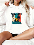 Women's Hoodie Summer Colorful Sunset With Palm Trees Ocean And Surfer Silhouette