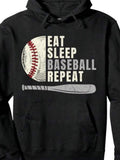 Men's Hoodie Eat Sleep Baseball Repeat Classic Ball And Bat Hoodie