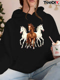 Women's Hoodie Three Graceful Galloping Horses With Flowing Manes On Open Field Horses