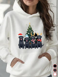 Women's Hoodie Festive Holiday Black Labradors With Christmas Tree