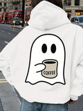 Women's Hoodie Coffee Cup Holding Friendly Ghost On White Hoodie