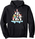 Men's Hoodie Playful Holiday Penguins Wearing Hats And Scarves In Snowy Stack