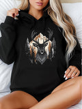 Women's Hoodie Majestic Antlers Among Pine Trees Under Golden Mountains Deer