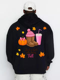 Men's Hoodie Pumpkin Hat And Boots Surrounded By Falling Autumn Leaves Fall