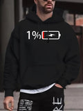 Men's Hoodie Low Battery Icon With Red Power Bar Under Minimalist Percent Symbol Hoodie