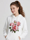 Women's Hoodie Blooming Graceful Petals With Lush Green Leaves And Elegant Rose