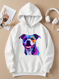 Women's Hoodie Vivid Multicolored Artistic Pattern Featuring A Smiling Playful Dog