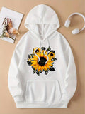 Women's Hoodie Sunflower Blooms With Green Leaves Among Bright Yellow Petals Hoodie