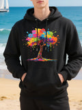 Men's Hoodie Vibrant Rainbow Paint Splashes Forming A Lush Artistic Tree