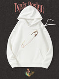 Women's Hoodie Elegant Single Metallic Safety Pin Illustration Hoodie