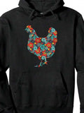 Men's Hoodie Colorful Floral Patterned Chicken Silhouette On Dark Background Hoodie Chicken