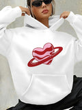 Women's Hoodie Wavy Red Orbit Encircling A Shiny Pink Heart
