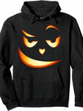 Men's Hoodie Glowing Mischievous Expression With Fiery Eyes And Smiling Face Pumpkin