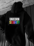 Men's Hoodie Unicorn Security Vibrant Rainbow Text On Black Hoodie