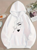 Women's Hoodie Minimalist Line Art With Mysterious Expression And Bold Lips Woman Face
