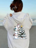 Women's Hoodie Playful Snowmen Stacking With Star And Winter Pine Tree