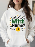 Women's Hoodie Witch Home Bats Flying Around Yellow Stars Halloween Hoodie