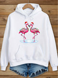 Women's Hoodie Holiday Flamingos With Festive Hats Standing On Icy Pond Flamingo